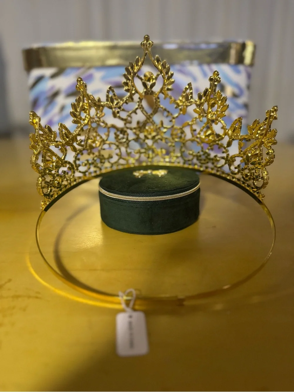 Gold pageant crown with pink cancer ribbon customization